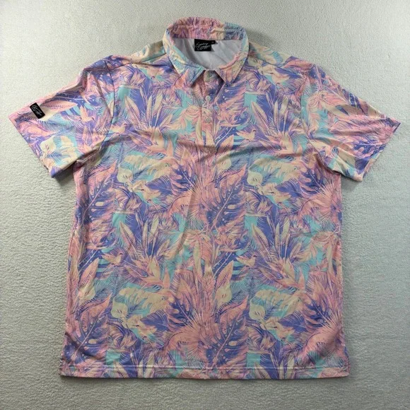 Sunday Swagger Golf Polo Shirt Mens XL Pink Floral AOP Bird Multicolor Stretch - Picture 2 of 6